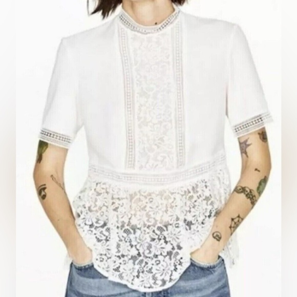Zara White Lace Women's Peplum Top Size S - Picture 7 of 7
